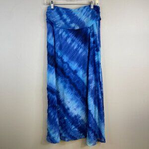 Vintage Womens BEACHY Maxi Skirt M‎ Blue CRINKLE COASTAL Pull On Flowy